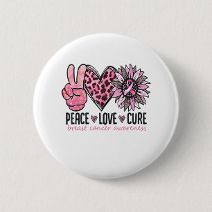 Peace Love Cure Breast Cancer Awareness Ribbon Sun 6 Cm Round Badge
