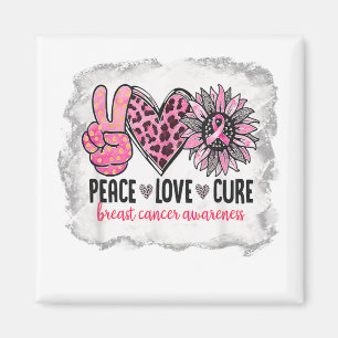 Peace Love Cure Breast Cancer Awareness Sunflower Magnet
