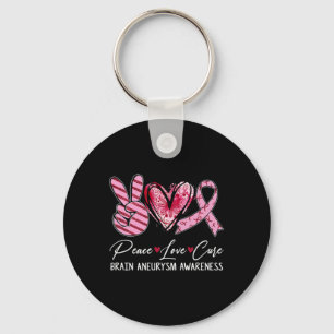 Peace Love Cure Burgundy Ribbon Brain Aneurysm Awa Key Ring