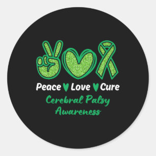 Peace Love Cure Cerebral Palsy Awareness Cp Green Classic Round Sticker