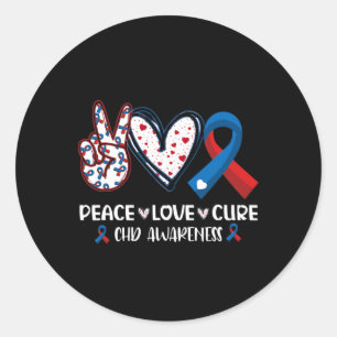 Peace Love Cure Chd Heart Disease Awareness Men Wo Classic Round Sticker