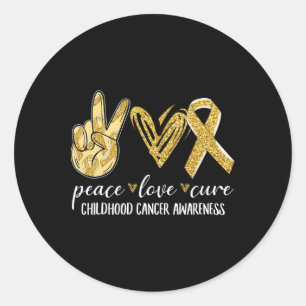 Peace Love Cure Childhood Cancer Awareness Gold Ri Classic Round Sticker