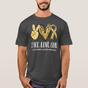 Peace Love Cure Childhood Cancer Awareness Gold Ri T-Shirt