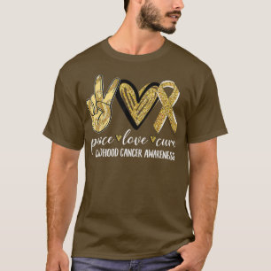 Peace Love Cure Childhood Cancer Awareness Gold Ri T-Shirt