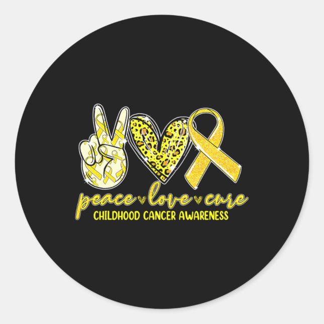 Peace Love Cure Childhood Cancer Awareness Leopart Classic Round Sticker (Front)