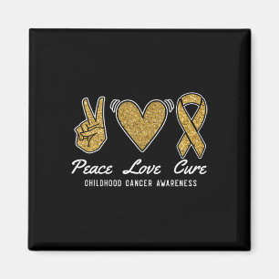 Peace Love Cure Childhood Cancer Awareness Ribbon  Magnet