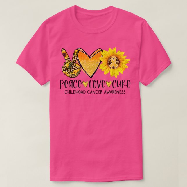 Peace Love Cure Childhood Cancer Awareness Sunflow T-Shirt (Design Front)
