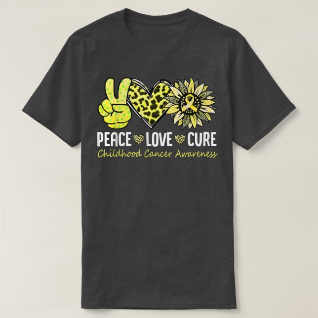 Peace Love Cure Childhood Cancer Awareness Yellow  T-Shirt (Design Front)