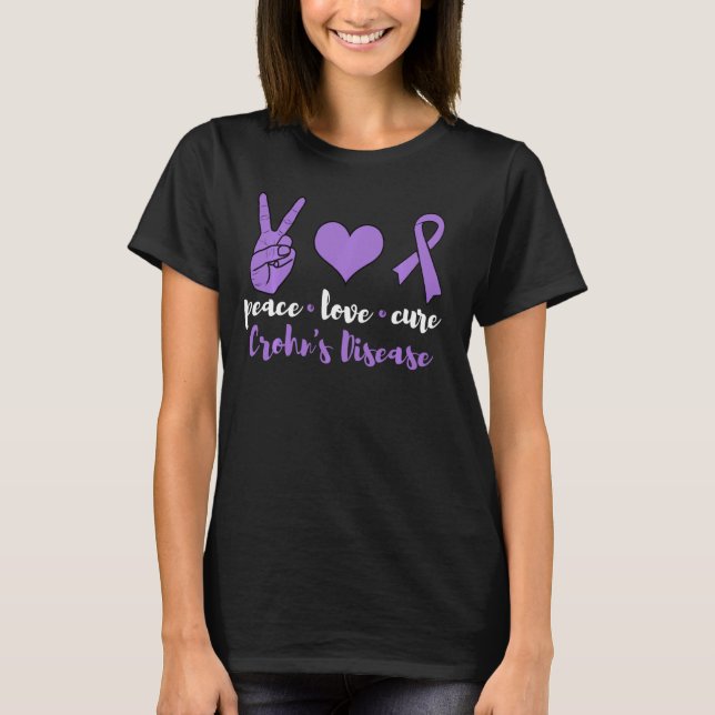 Peace Love Cure Crohn's Disease Awareness Family W T-Shirt (Front)