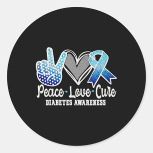 Peace Love Cure Diabetes Awareness 1  Classic Round Sticker