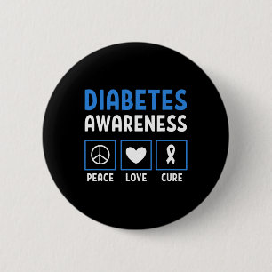 Peace Love Cure Diabetes Awareness 3 6 Cm Round Badge