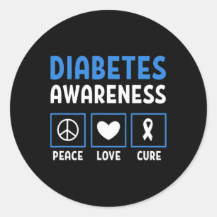 Peace Love Cure Diabetes Awareness 3 Classic Round Sticker