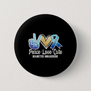 Peace Love Cure Diabetes Awareness 6 Cm Round Badge