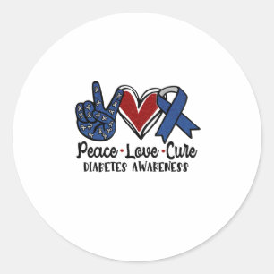 Peace Love Cure Diabetes Awareness Classic Round Sticker