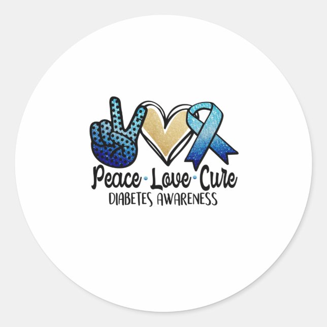 Peace Love Cure Diabetes Awareness Classic Round Sticker (Front)