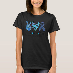 Peace Love Cure Diabetes Awareness Leopard Blue Ri T-Shirt