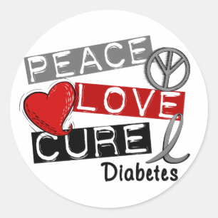 PEACE LOVE CURE DIABETES CLASSIC ROUND STICKER