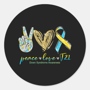 Peace Love Cure Down Syndrome Awareness Classic Round Sticker