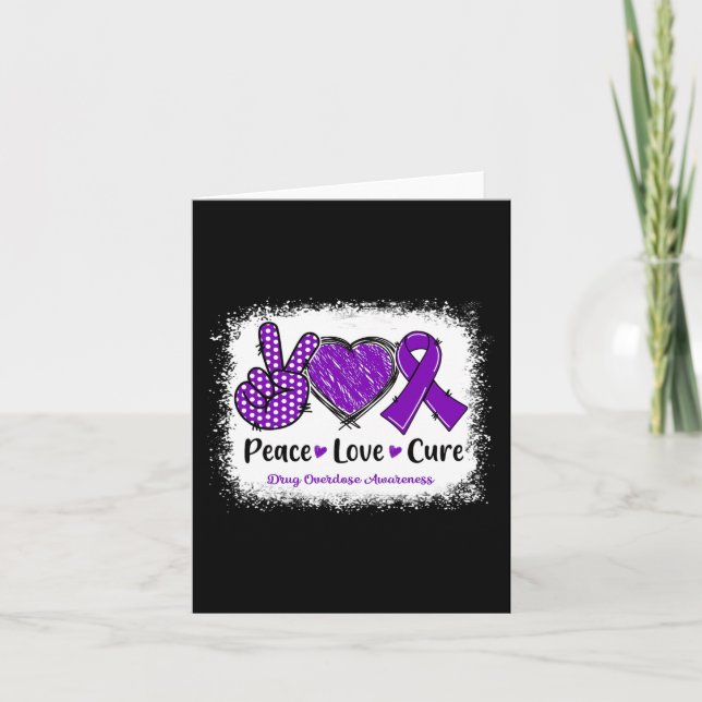 Peace Love Cure Drug Overdose Awareness Purple Rib Card (Front)