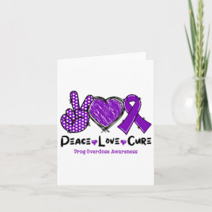 Peace Love Cure Drug Overdose Awareness Purple Rib Card