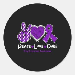Peace Love Cure Drug Overdose Awareness Purple Rib Classic Round Sticker