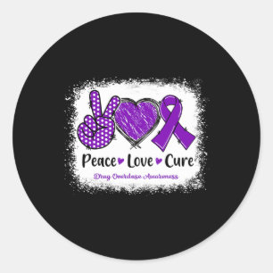 Peace Love Cure Drug Overdose Awareness Purple Rib Classic Round Sticker