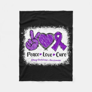 Peace Love Cure Drug Overdose Awareness Purple Rib Fleece Blanket