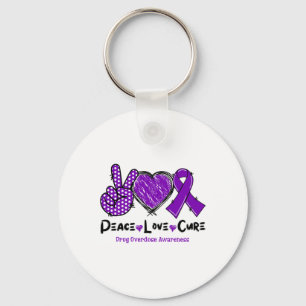 Peace Love Cure Drug Overdose Awareness Purple Rib Key Ring