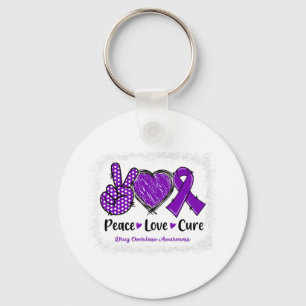 Peace Love Cure Drug Overdose Awareness Purple Rib Key Ring