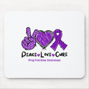 Peace Love Cure Drug Overdose Awareness Purple Rib Mouse Pad