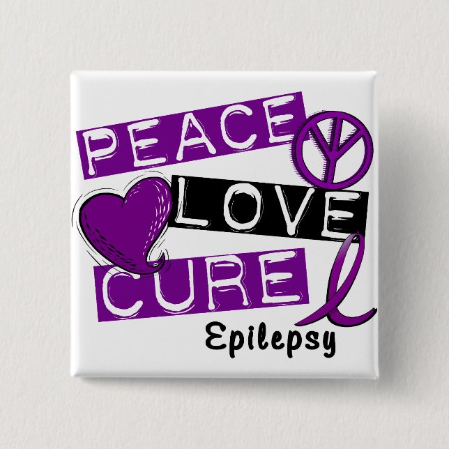 PEACE LOVE CURE EPILEPSY 15 CM SQUARE BADGE (Front)