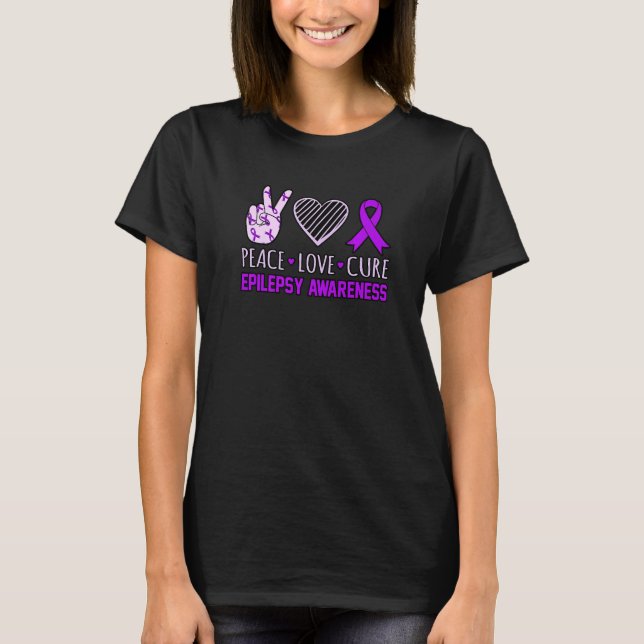 Peace Love Cure Epilepsy Awareness Month Purple Gr T-Shirt (Front)