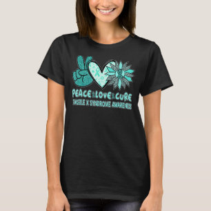 Peace Love Cure Fragile X Syndrome Teal Ribbon Sun T-Shirt