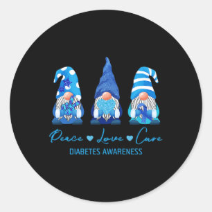 Peace Love Cure Gnome Diabetes Awareness Survivors Classic Round Sticker