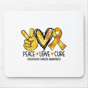 Peace Love Cure Gold Heart Ribbon Childhood Cancer Mouse Pad