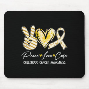 Peace Love Cure Gold Ribbon Childhood Cancer Aware Mouse Pad