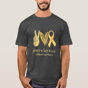 Peace Love Cure Gold Ribbon Childhood Cancer Aware T-Shirt