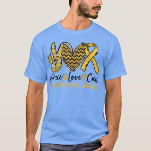 Peace Love Cure Golden Ribbon Childhood Cancer Awa T-Shirt