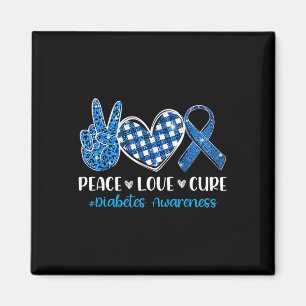Peace Love Cure Grey Blue Ribbon Diabetes Awarenes Magnet