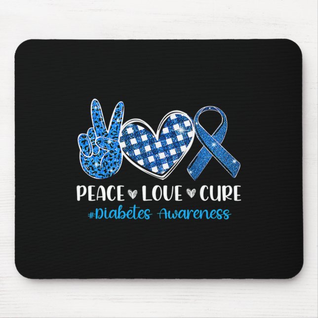 Peace Love Cure Grey Blue Ribbon Diabetes Awarenes Mouse Pad (Front)
