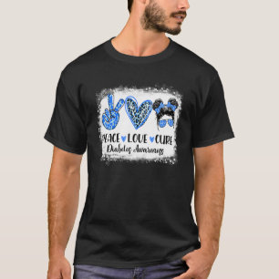 Peace Love Cure Grey Blue Ribbon Messy Bun Diabete T-Shirt