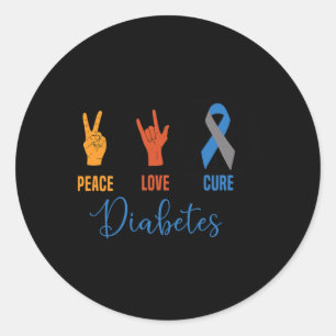 Peace Love Cure Grey Blue Ribbon Type 1 Vintage Di Classic Round Sticker