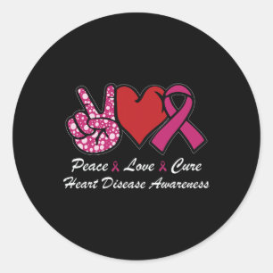 Peace Love Cure Heart Disease Awareness Chd Suppor Classic Round Sticker