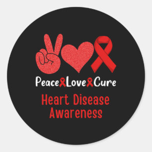 Peace Love Cure Heart Disease Awareness Month Men Classic Round Sticker