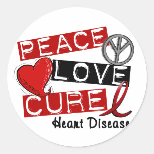 PEACE LOVE CURE HEART DISEASE CLASSIC ROUND STICKER