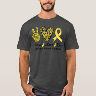 Peace Love Cure-Heart Leopard Childhood Cancer Awa T-Shirt