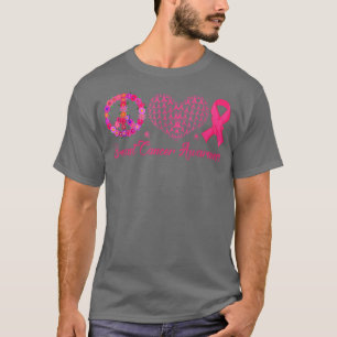 Peace Love Cure Hearted Pink Ribbon Breast Cancer  T-Shirt
