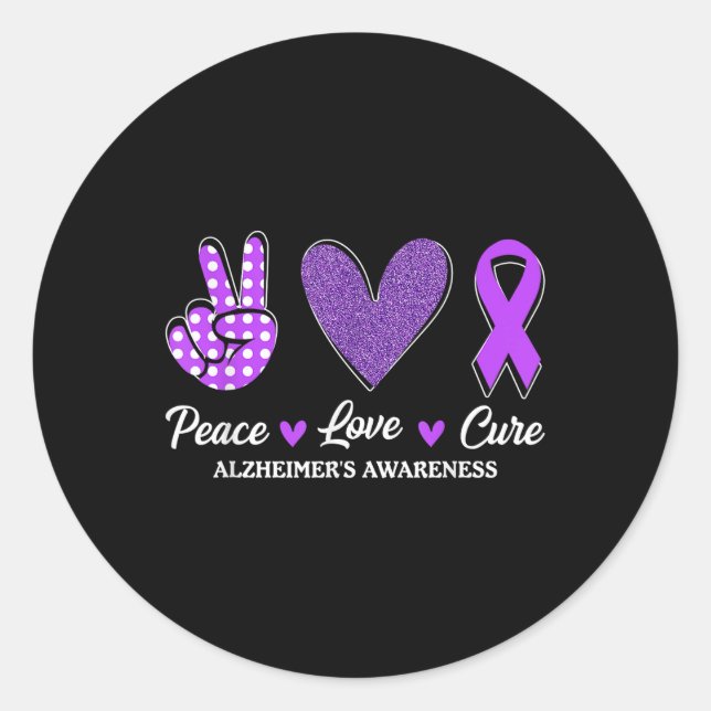 Peace Love Cure Heimers Awareness  Classic Round Sticker (Front)