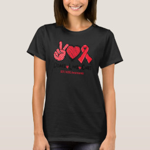 Peace Love Cure HIV AIDS Awareness Red Ribbon T-Shirt