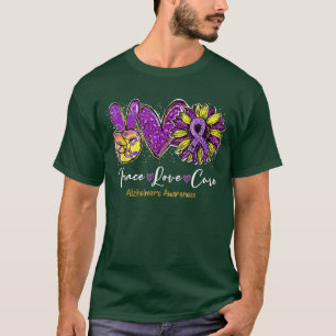 Peace Love Cure Leopard Sunflower Alzheimer's Awar T-Shirt